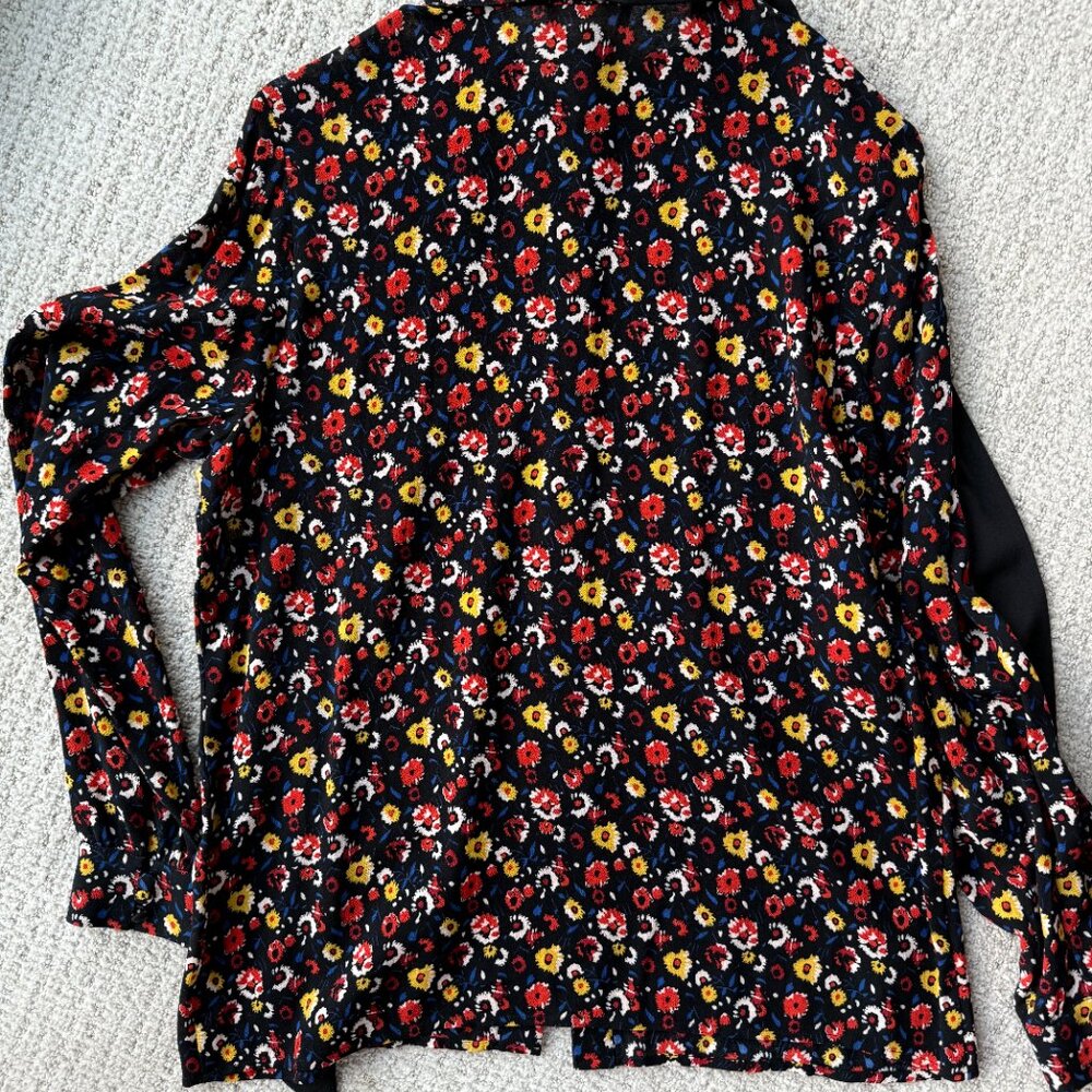 Sezane Black Floral Tuxedo-Style Blouse - Picture 3 of 6